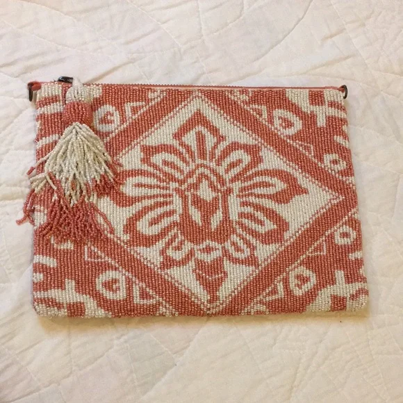 NWOT RARE Anthropologie Danica Embellished Pouch Pink 10.75" X 7.5" X .5" - Picture 1 of 7